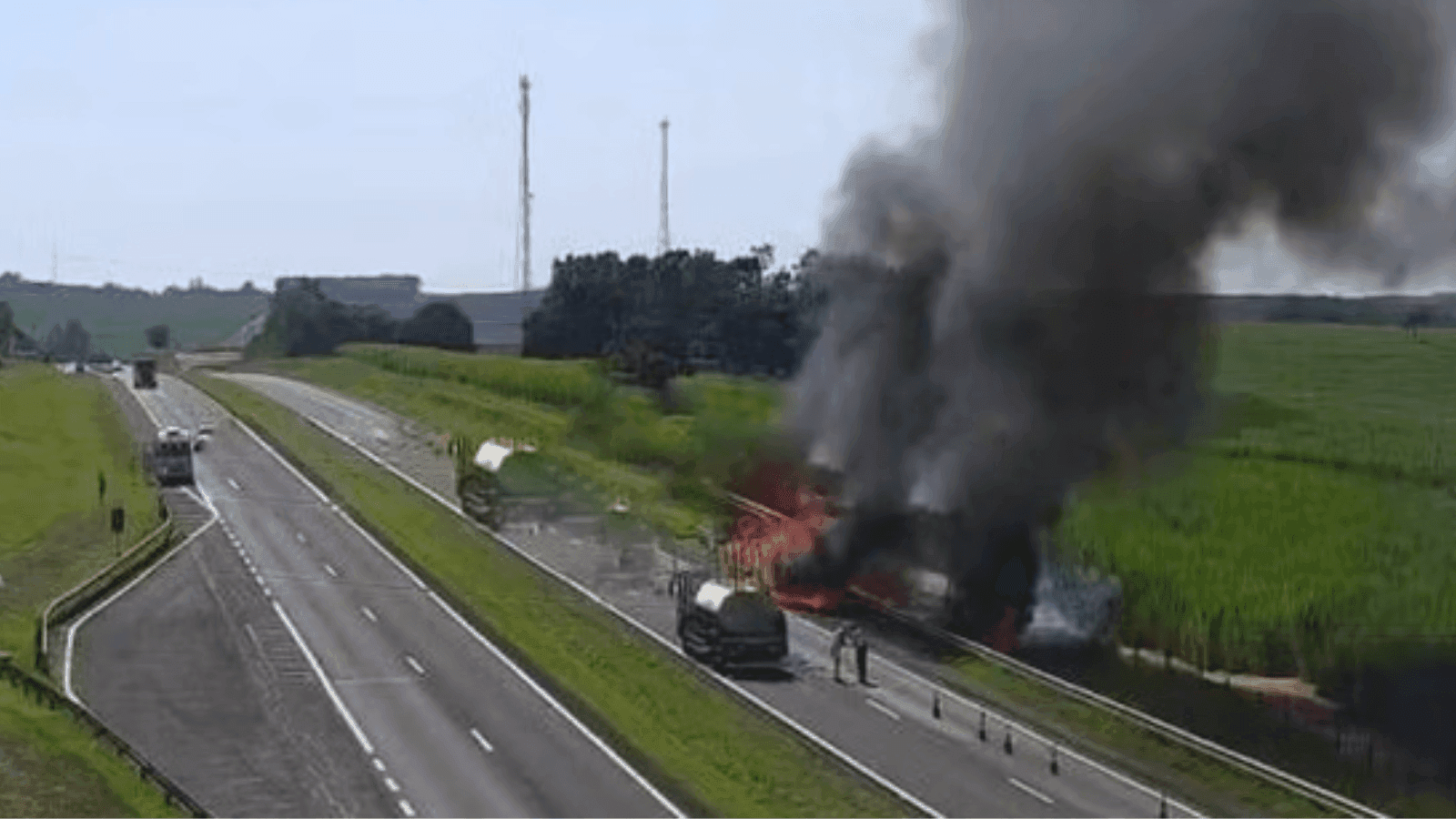 O fogo destruiu o caminhão e os frangos