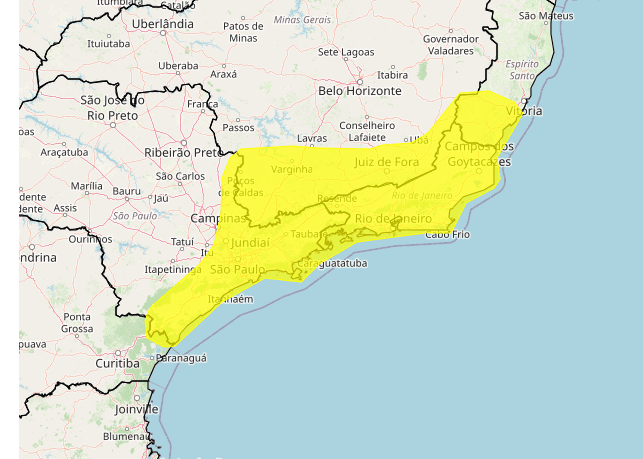 INMET emite alerta de perigo potencial para tempestades no Vale do Paraíba