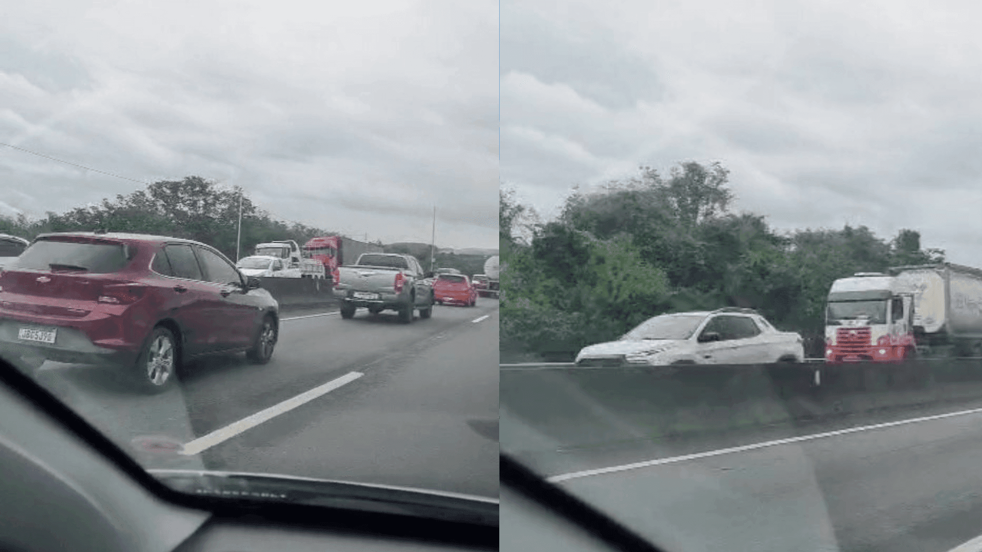 Engavetamento entre 2 caminhões e ônibus provoca 7km de congestionamento na Via Dutra
