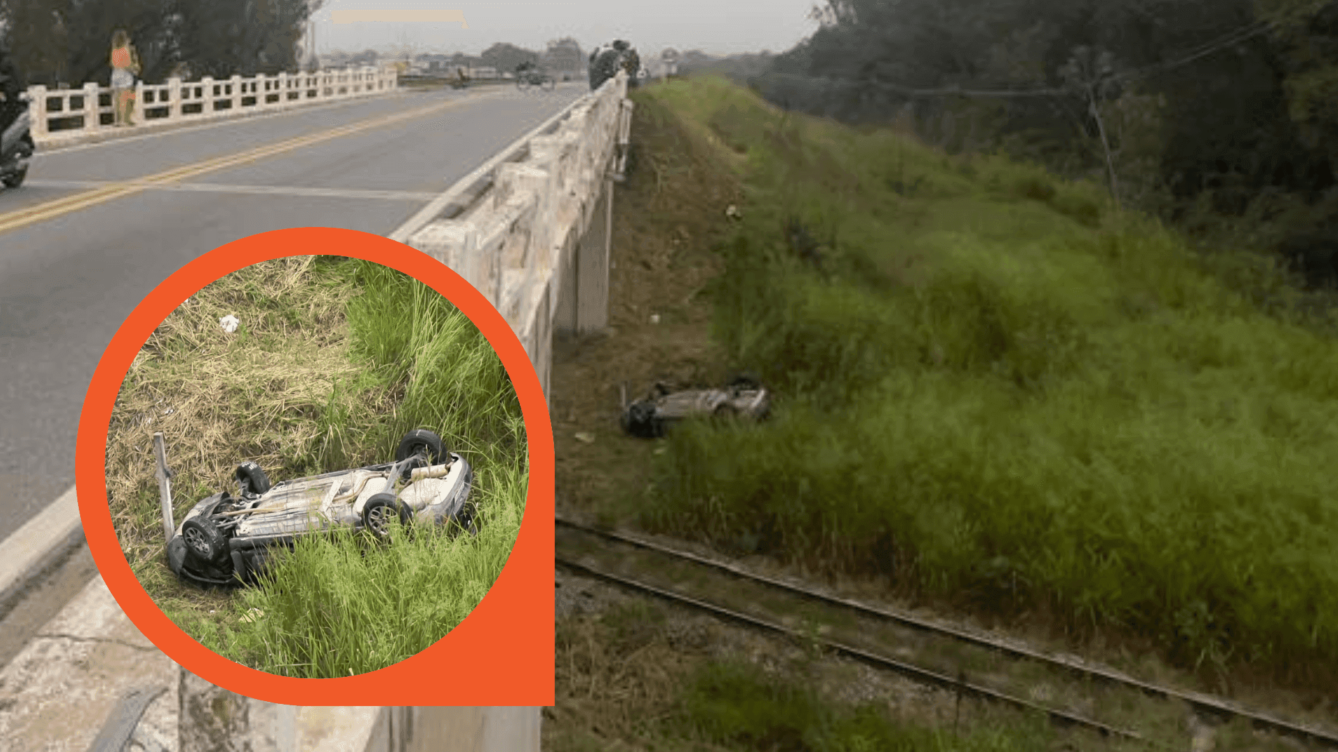 Carro cai da ponte na BR-459 em Lorena