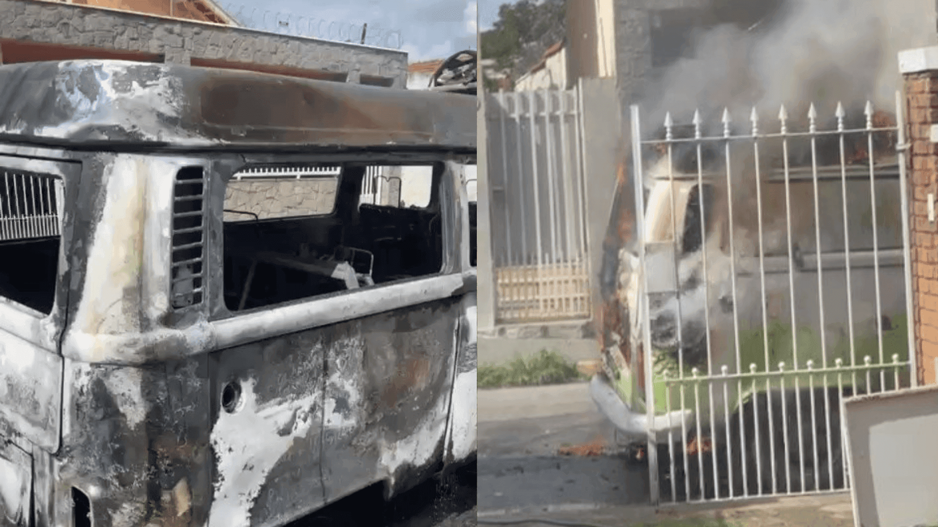 VEJA VÍDEO: Kombi da Prefeitura de Guaratinguetá pega fogo e fica destruída