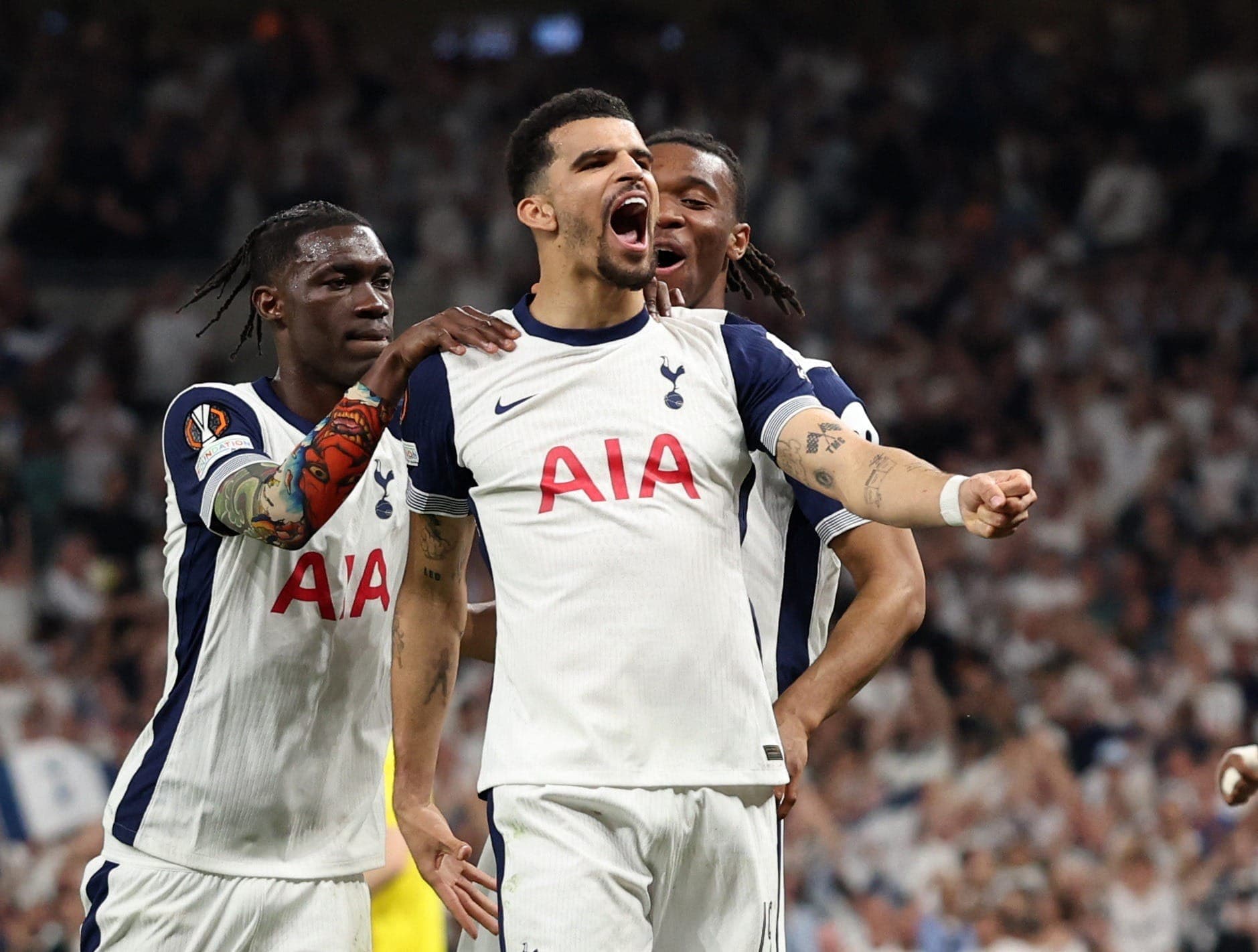 Jogadores do Tottenham comemoram gol