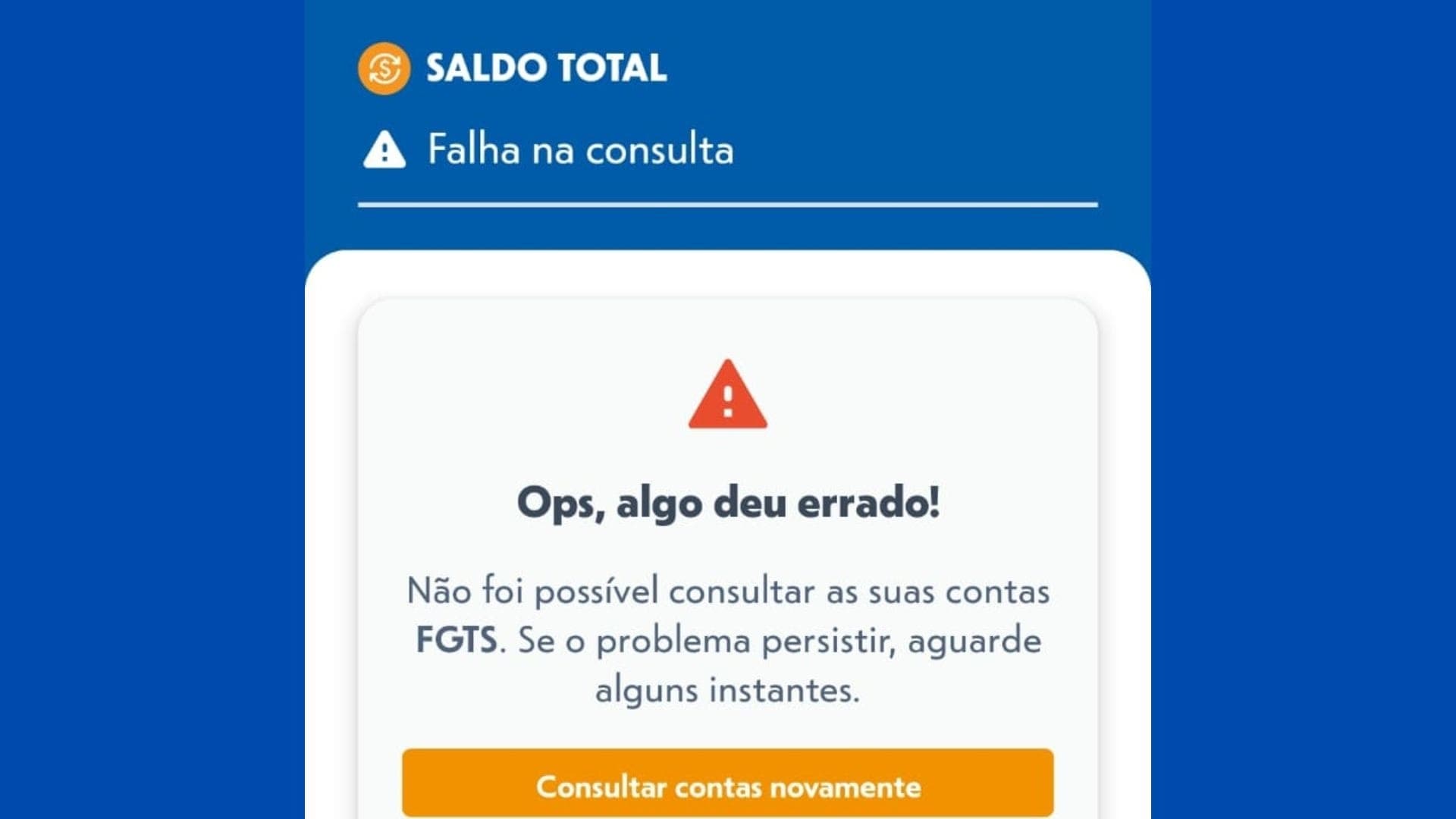 Mensagem de erro no aplicativo do FGTS