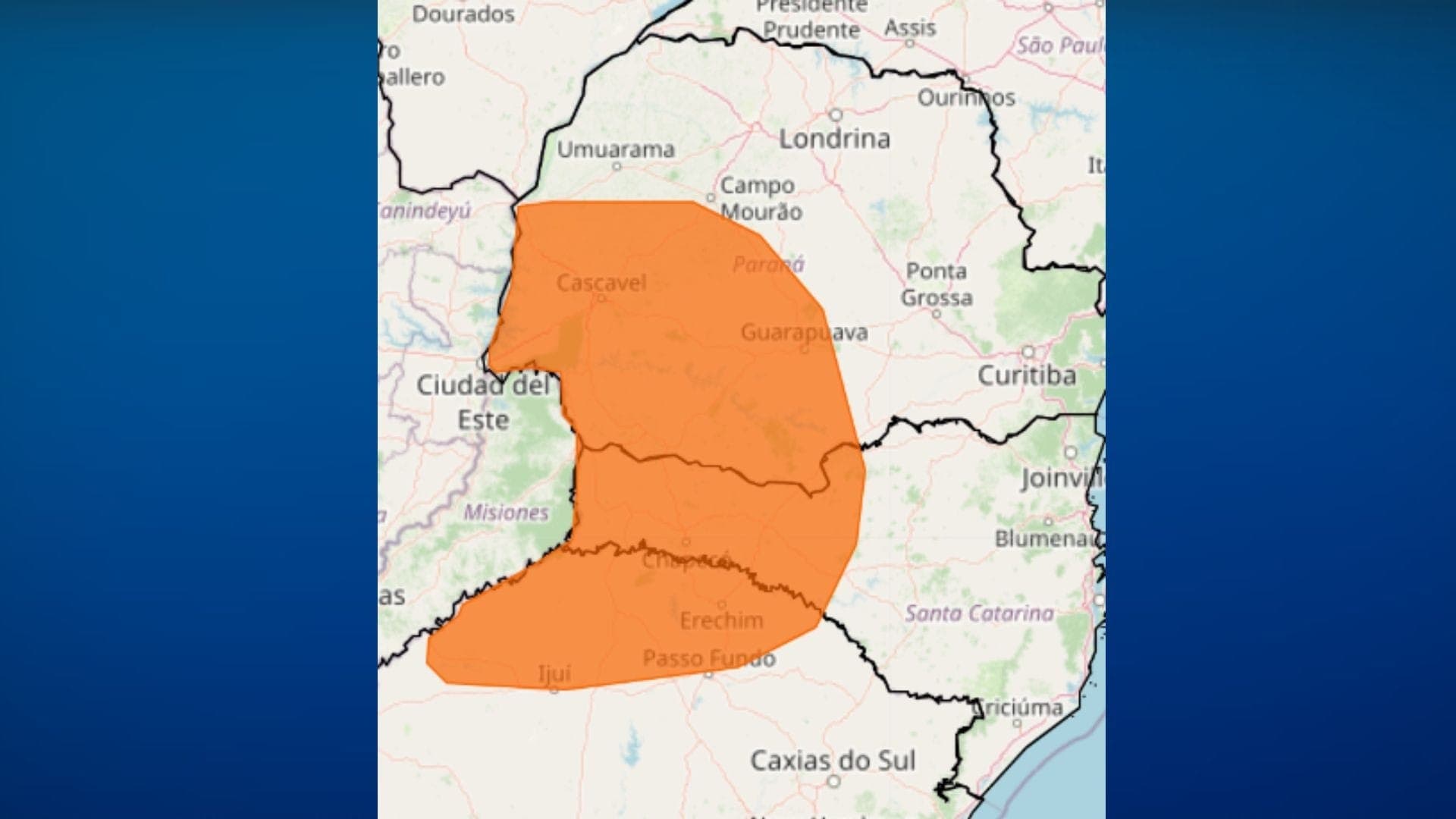 Alerta laranja para os três estados do Sul