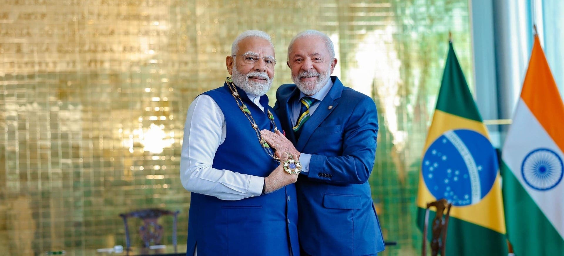 Lula e Narendra Modi no Palácio da Alvorada