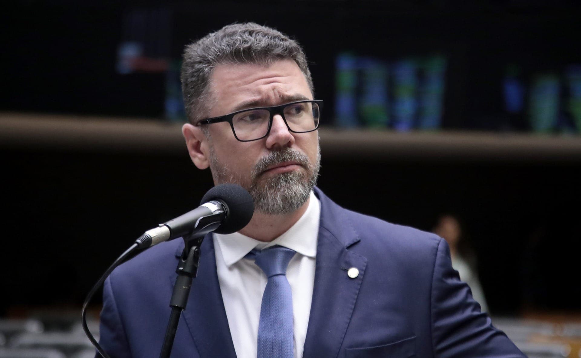 Deputado federal Marcos Pollon (PL-MS) durante sessão deliberativa na Câmara