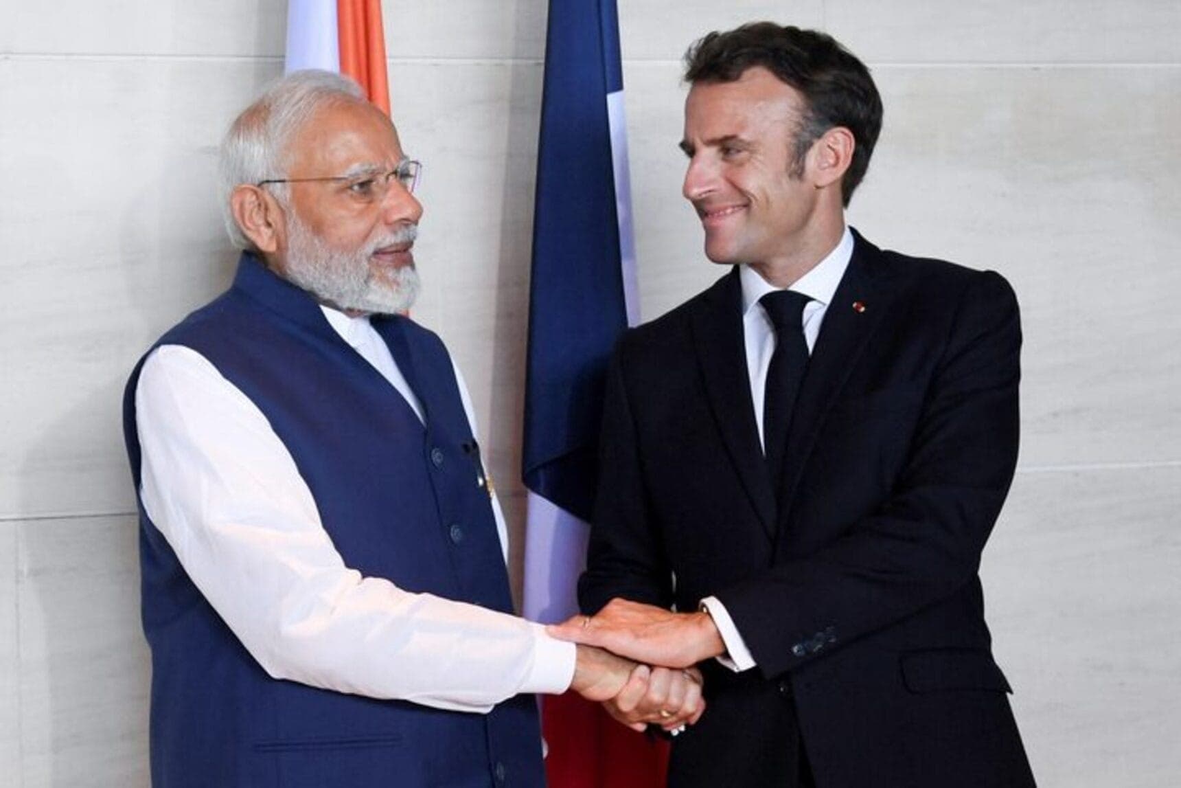 Narendra Modi e Emmanuel Macron, em 2022