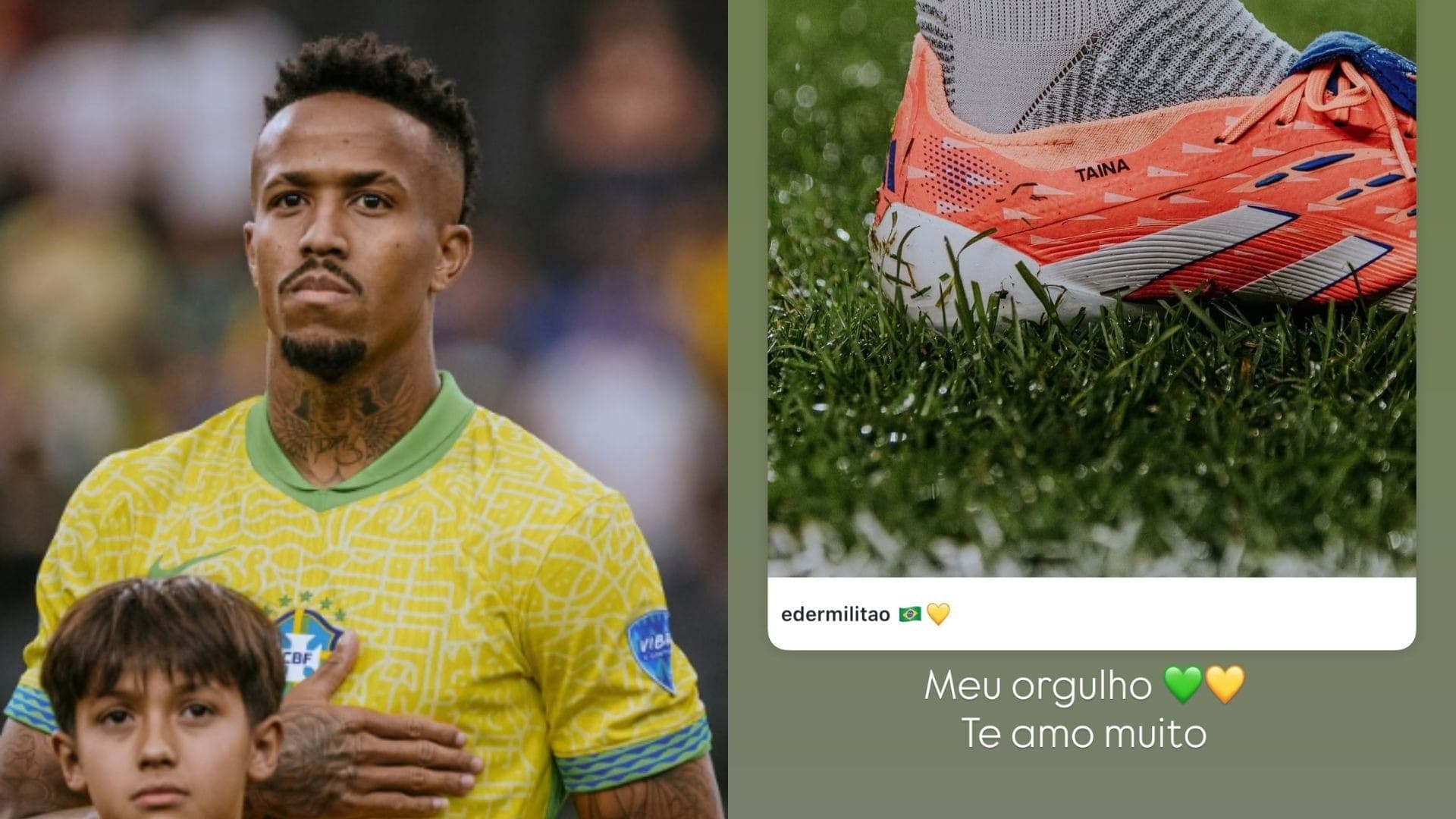 Èder Militão homenageou a esposa, Tainá