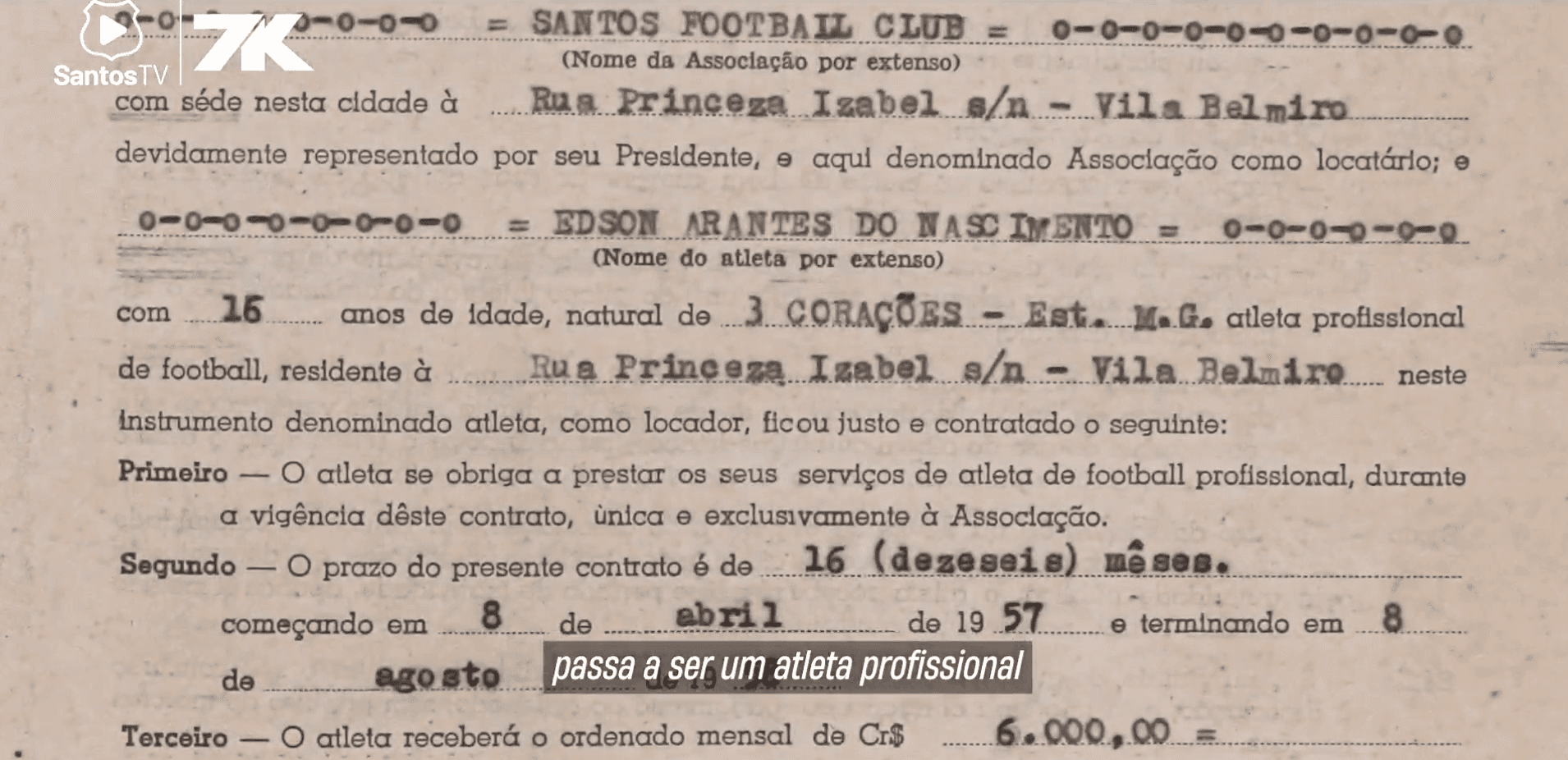 Primeiro contrato do Pelé