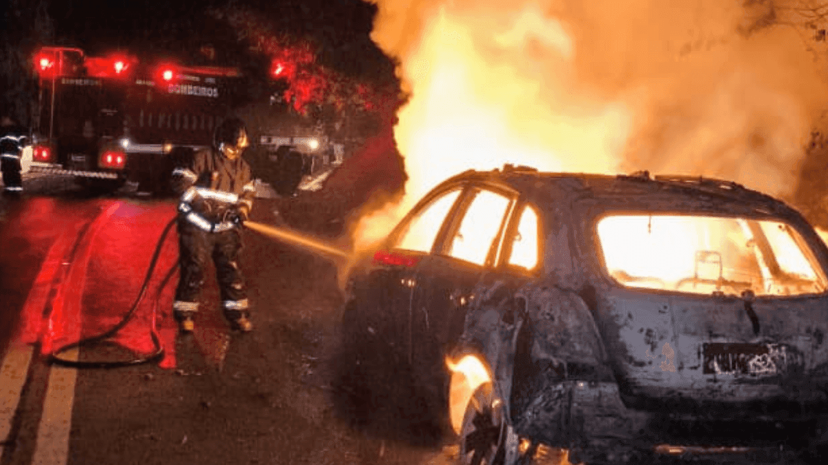 Carro pega fogo na Rodovia Oswaldo Cruz em Ubatuba