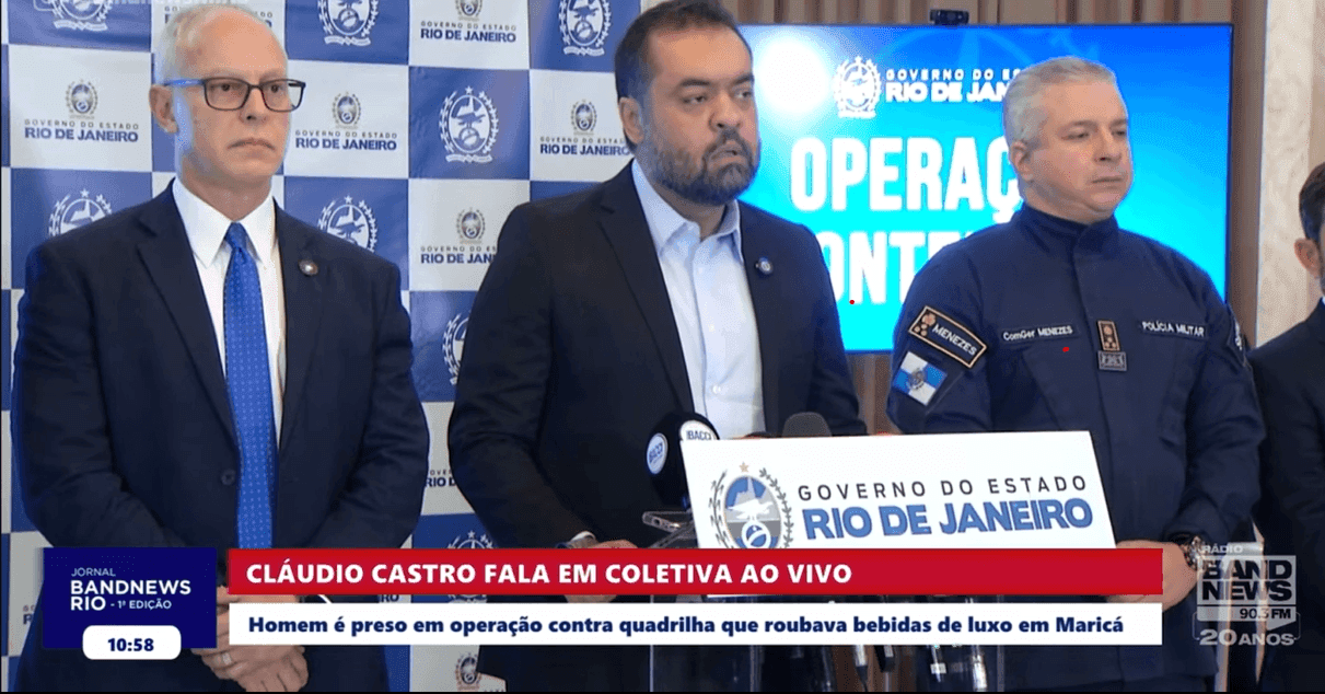 Cláudio Castro em coletiva ao vivo com a Band