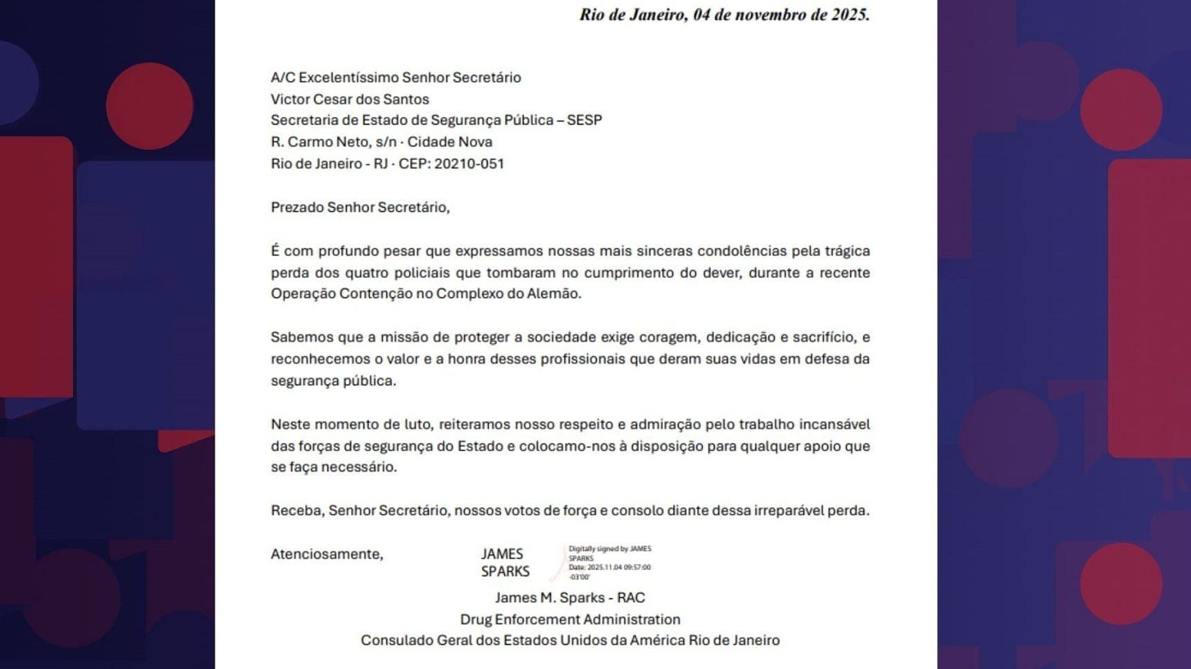 Carta enviada pelos Estados Unidos