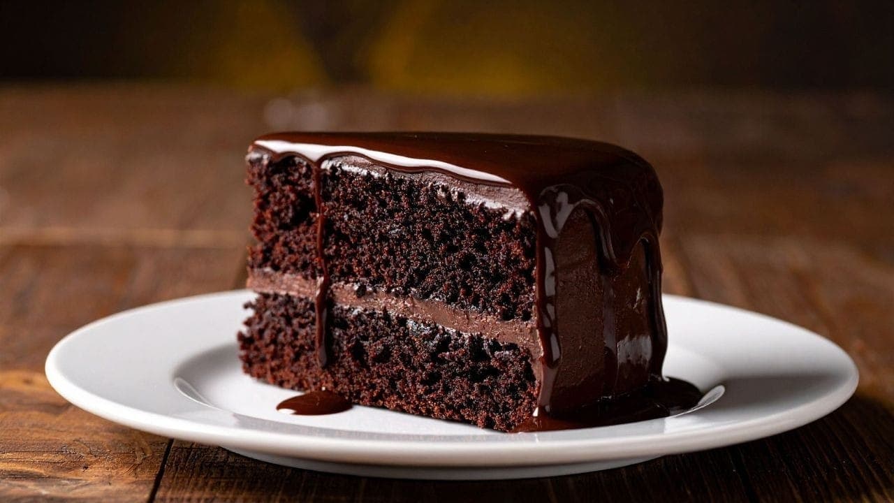Bolo de chocolate com calda com capuccino