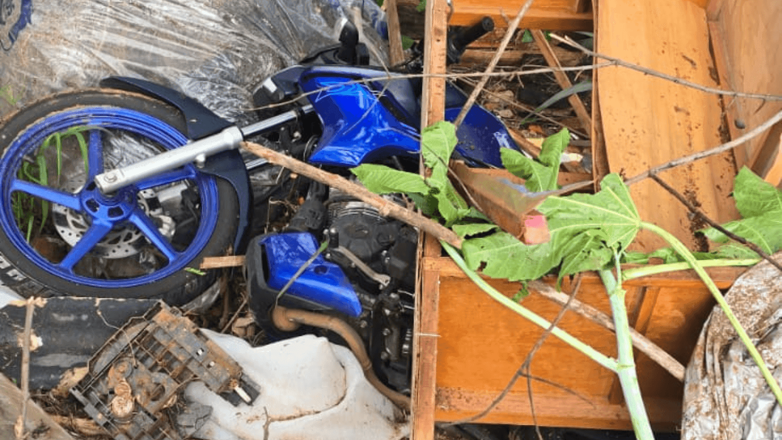 A motocicleta foi localizada em uma área de mata