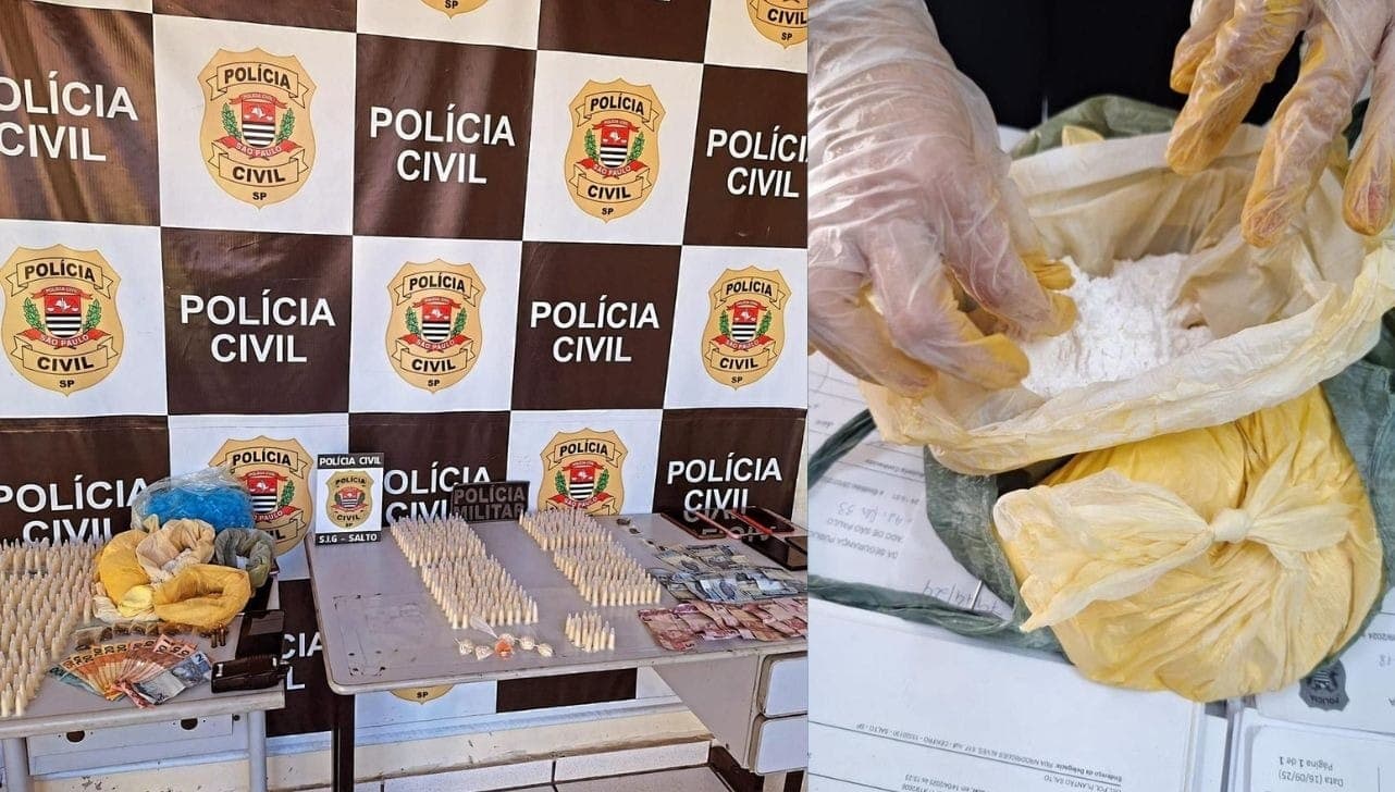 Porções de drogas apreendidas