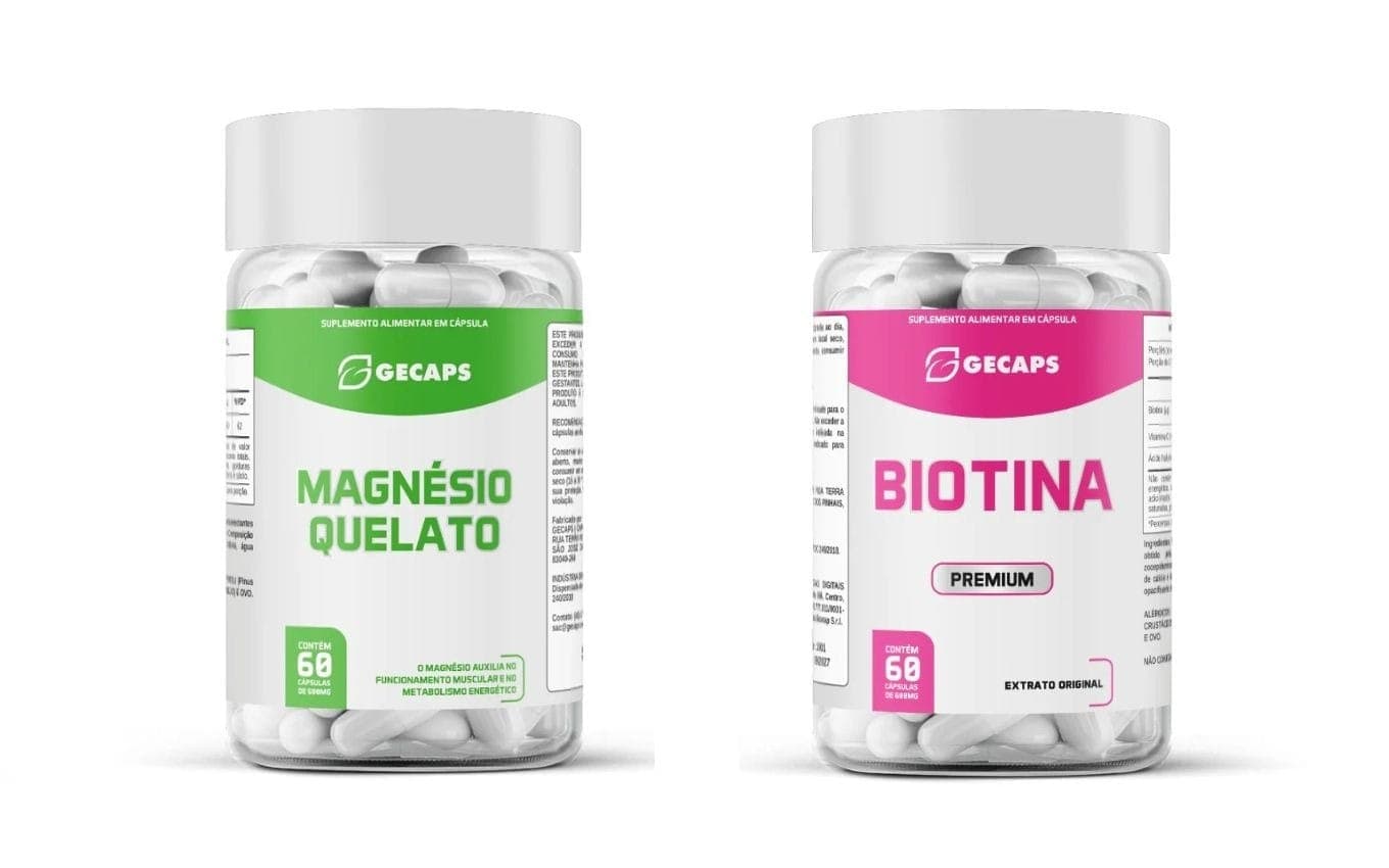 Magnésio quelato e Biotina vendidos pela Gecaps