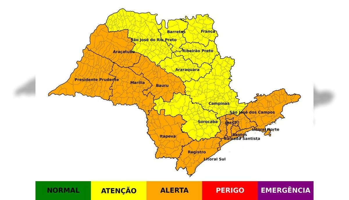 Mapa mostra áreas afetadas