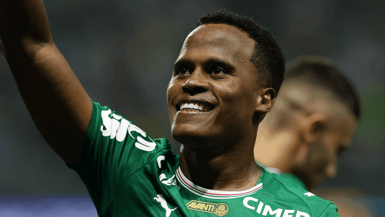 Jhon Arias comemora 1º gol pelo Palmeiras