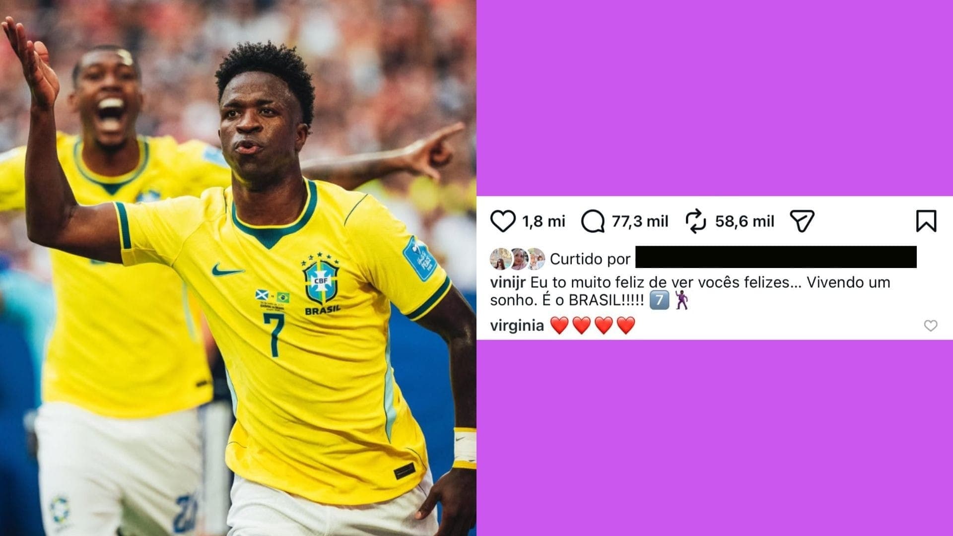 Vini Jr. recebeu comentário de Virginia Fonseca