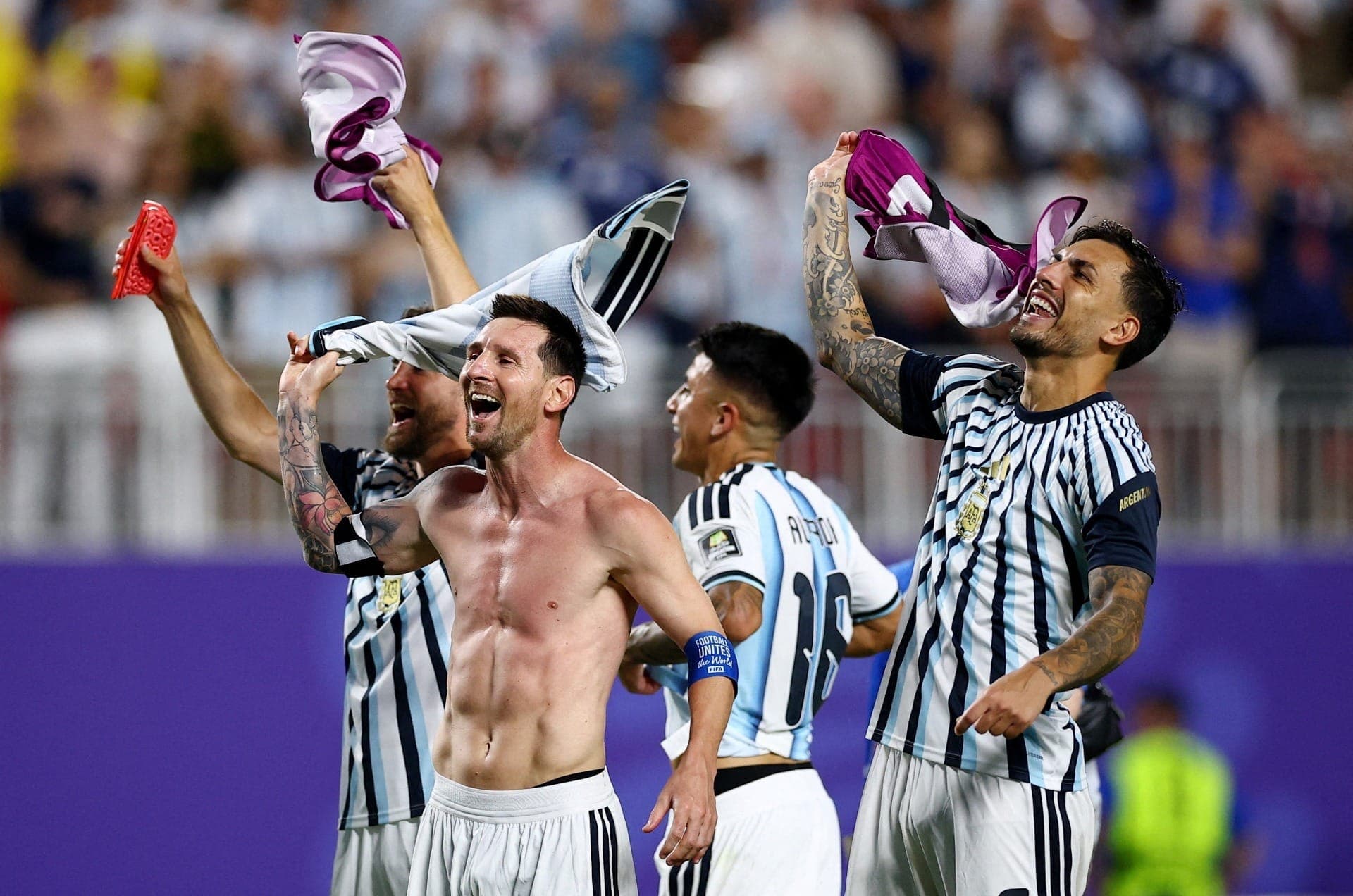 Jogadores da Argentina comemoram chegada à semi da Copa do Mundo