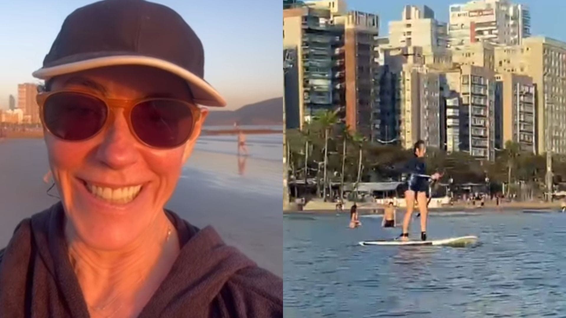 Christiane Torloni surfando em Santos