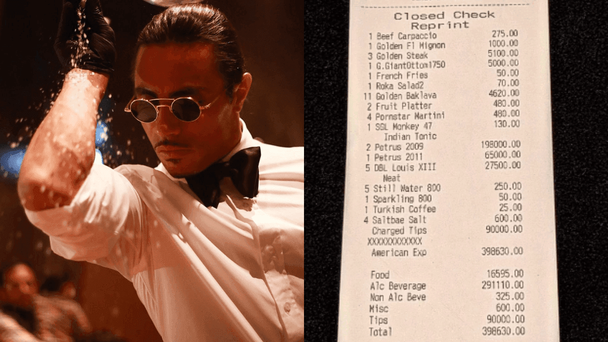 Dono de churrascaria de luxo, chef Salt Bae exibe conta de mais de R$ 500 mil