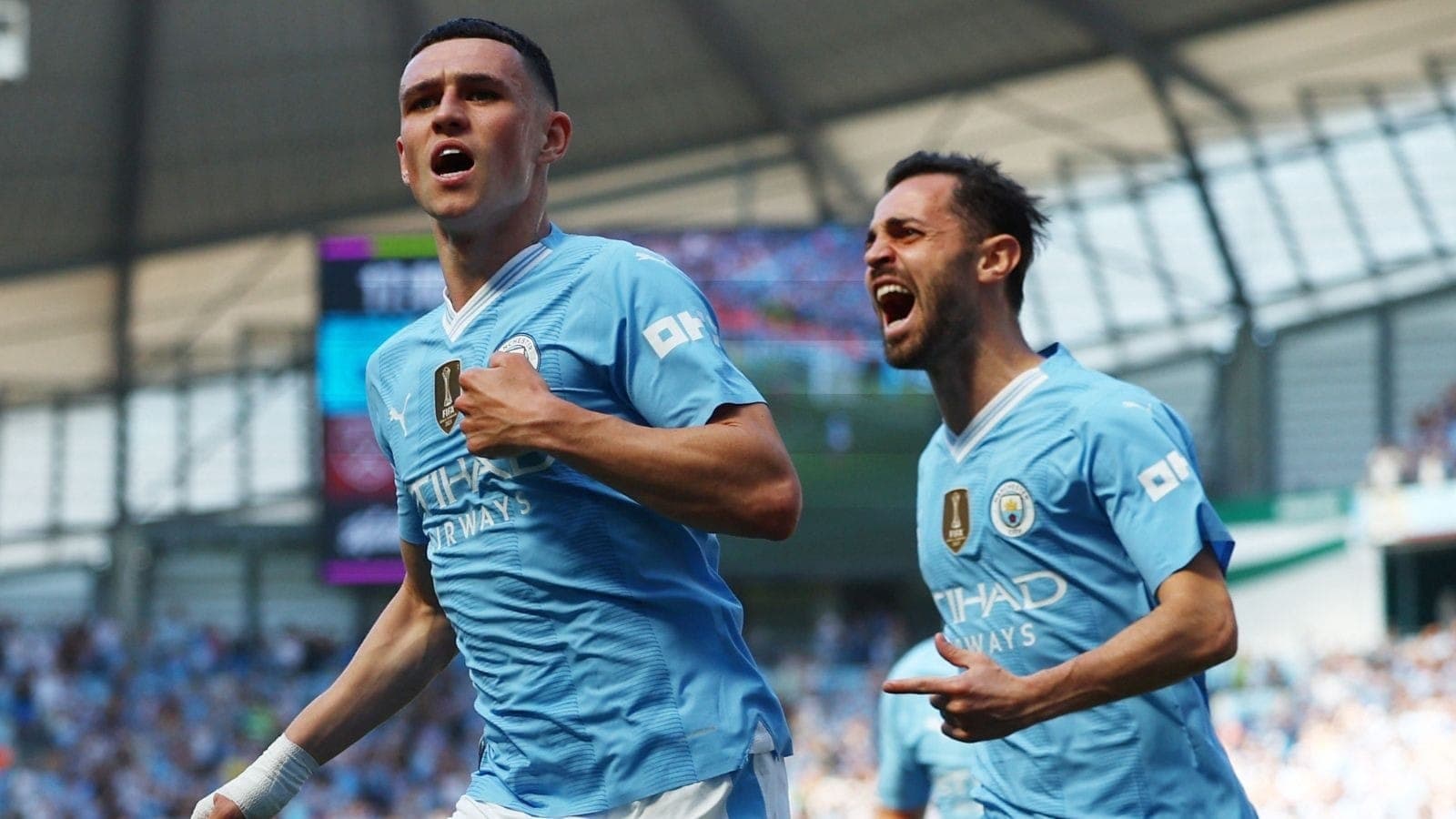 Foden comemora um dos gols contra o West Ham