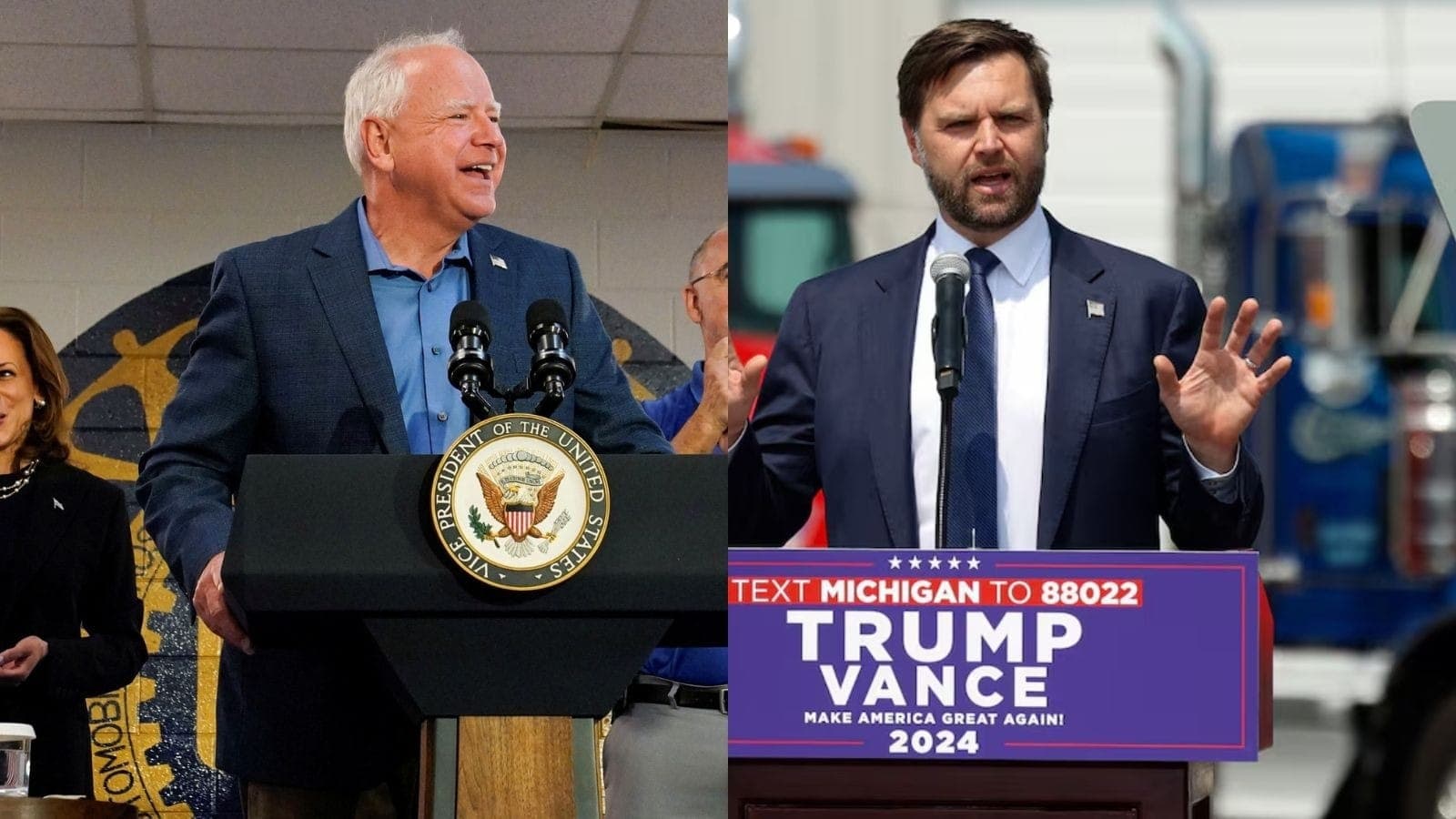 Tim Walz e JD Vance, candidatos à vice-presidência dos EUA
