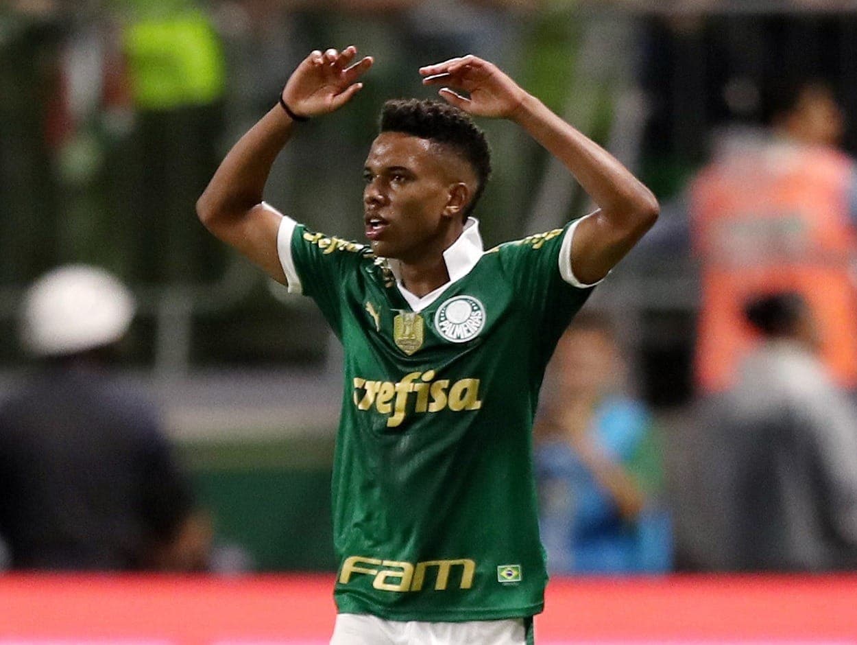 Estevão comemora gol no Palmeiras