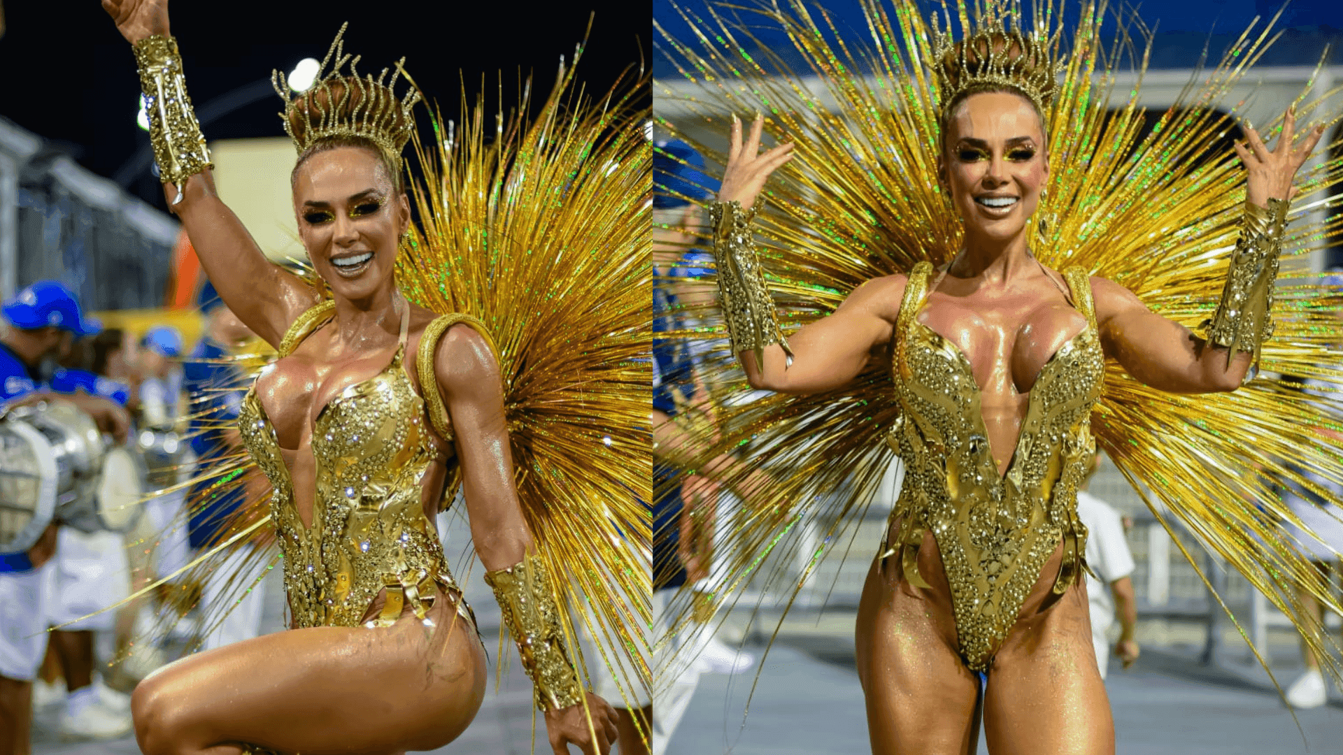 Rainha de bateria da Águia de Ouro, Renata Spallicci, exibe look em homenagem a Benito di Paula