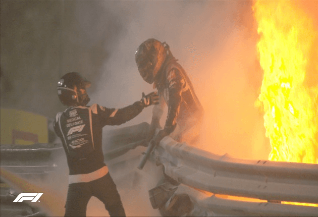 F1: Romain Grosjean sofre acidente chocante com fogo, após largada do GP do Barein