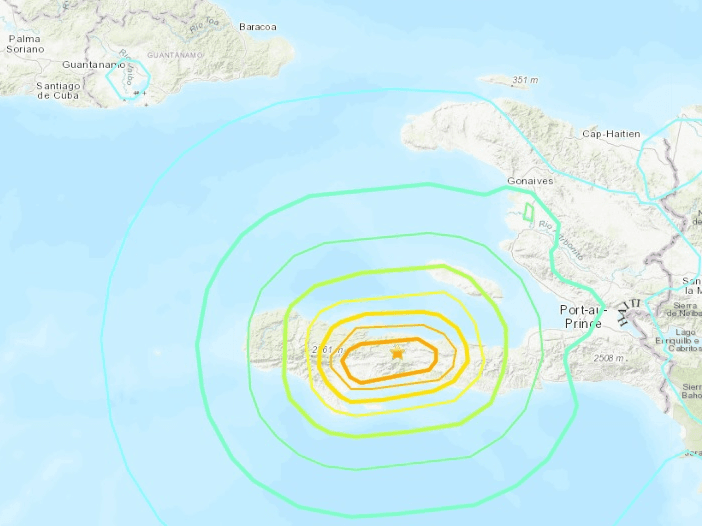 Mapa da intensidade do tremor no Haiti