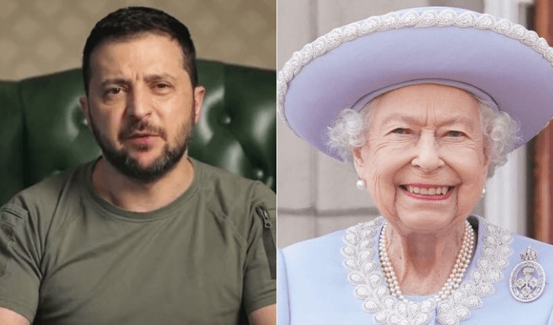 Presidente da Ucrânia, Volodymyr Zelensky, e rainha Elizabeth II