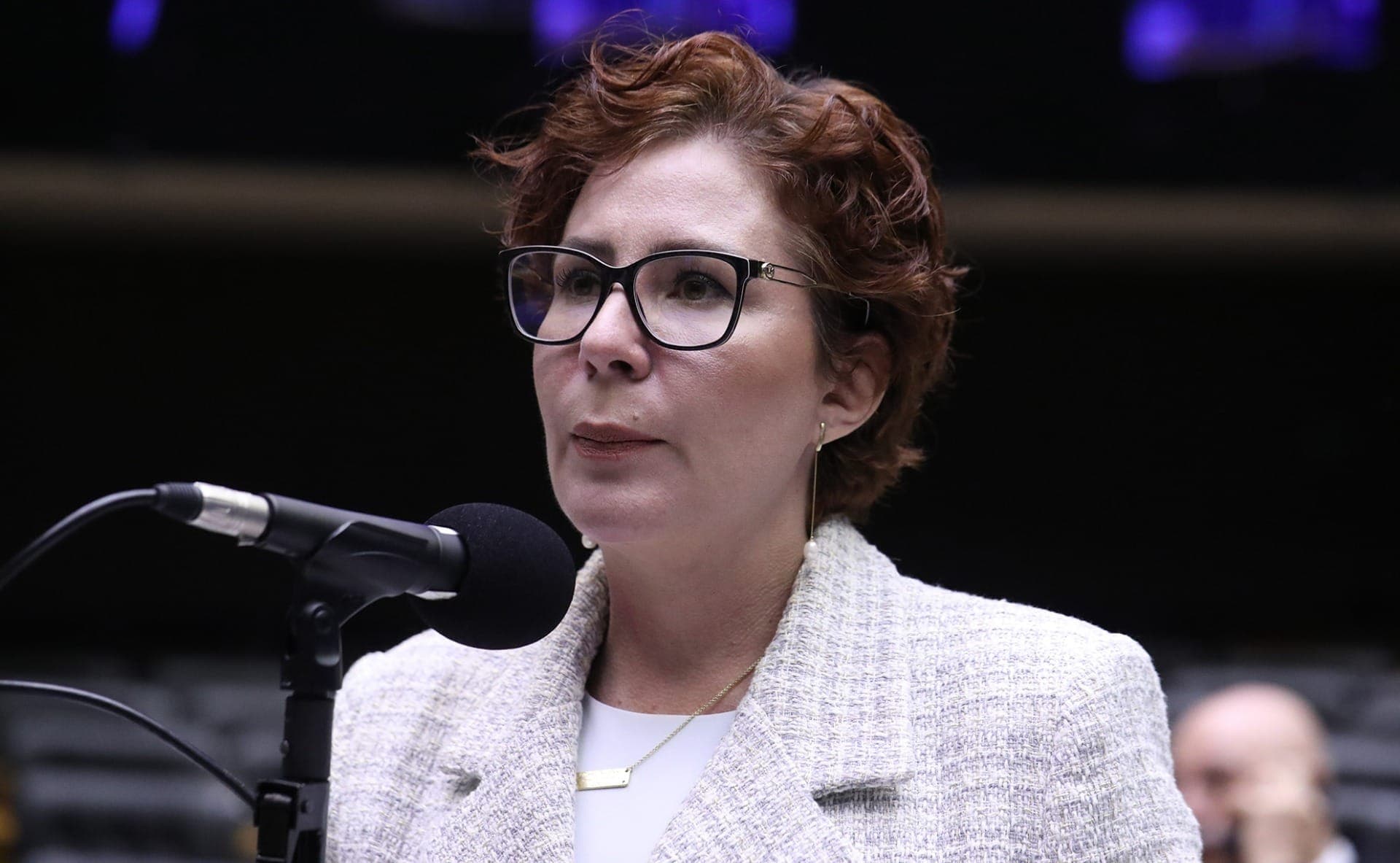 Deputada federal Carla Zambelli (PL-SP) durante fala no plenário da Câmara dos Deputados