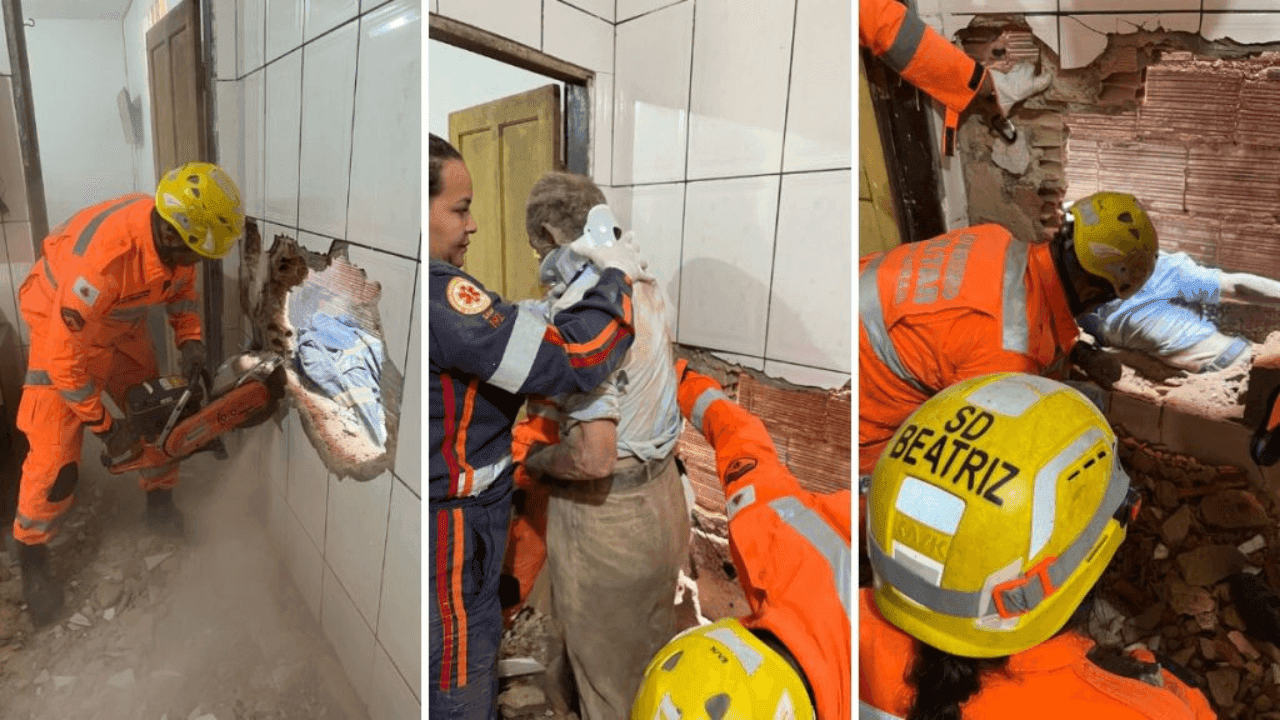 Idoso tenta salvar galinha e fica preso entre duas paredes em Minas Gerais