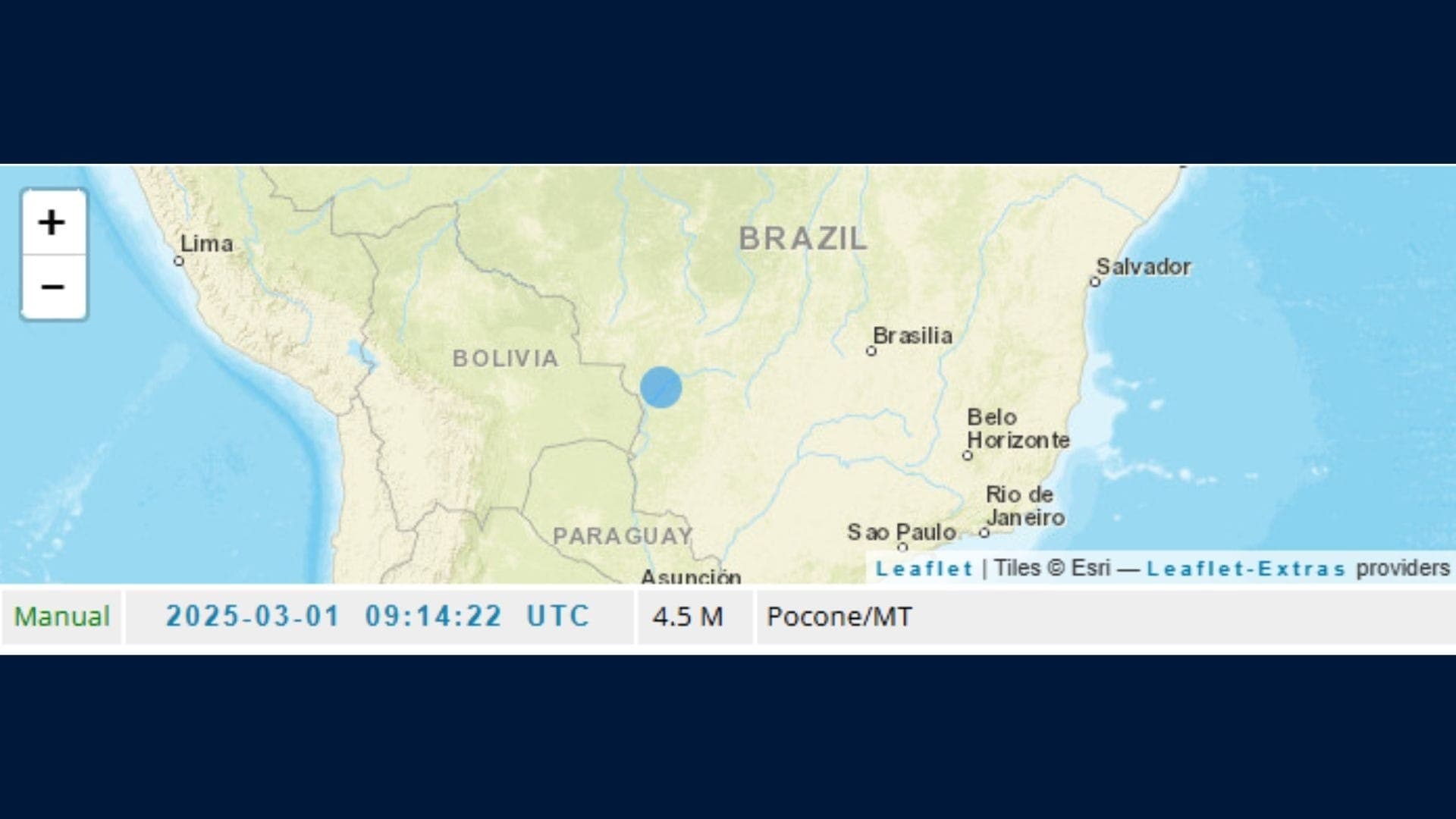 Terremoto foi registrado em Poconé, no Mato Grosso