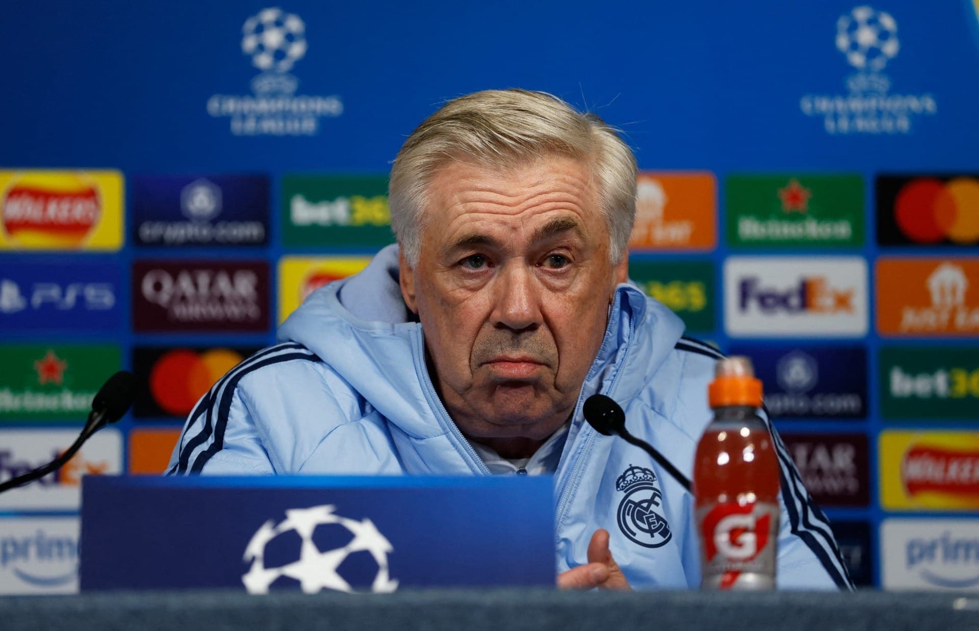 Treinador do Real Madrid, Carlo Ancelotti, durante coletiva de imprensa