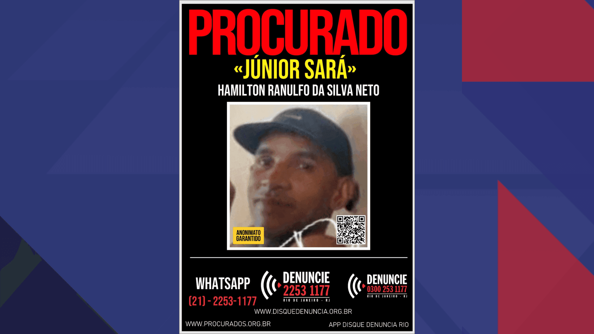 Disque Denúncia divulga cartaz de suspeito de homicídio