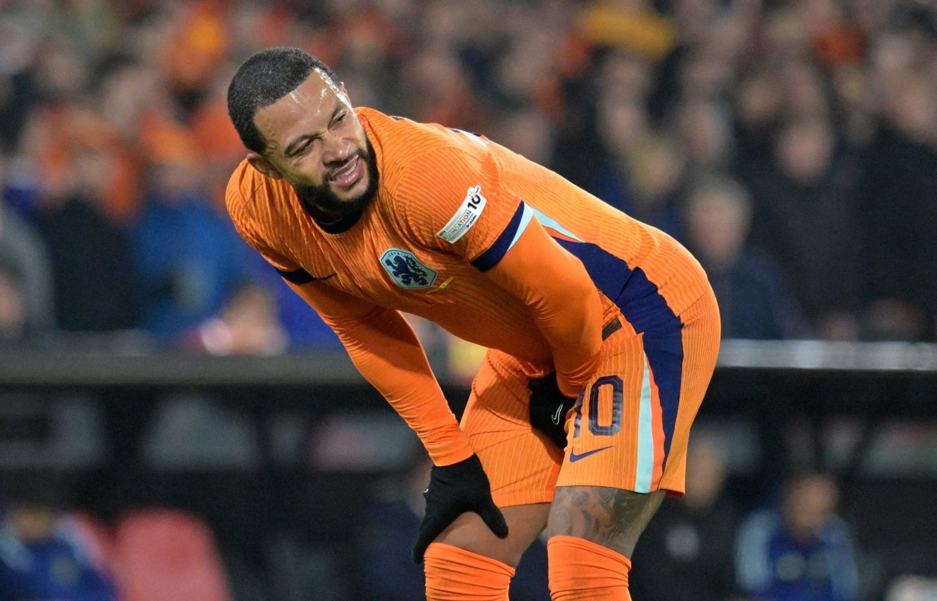 Memphis Depay em jogo da Holanda contra a Espanha