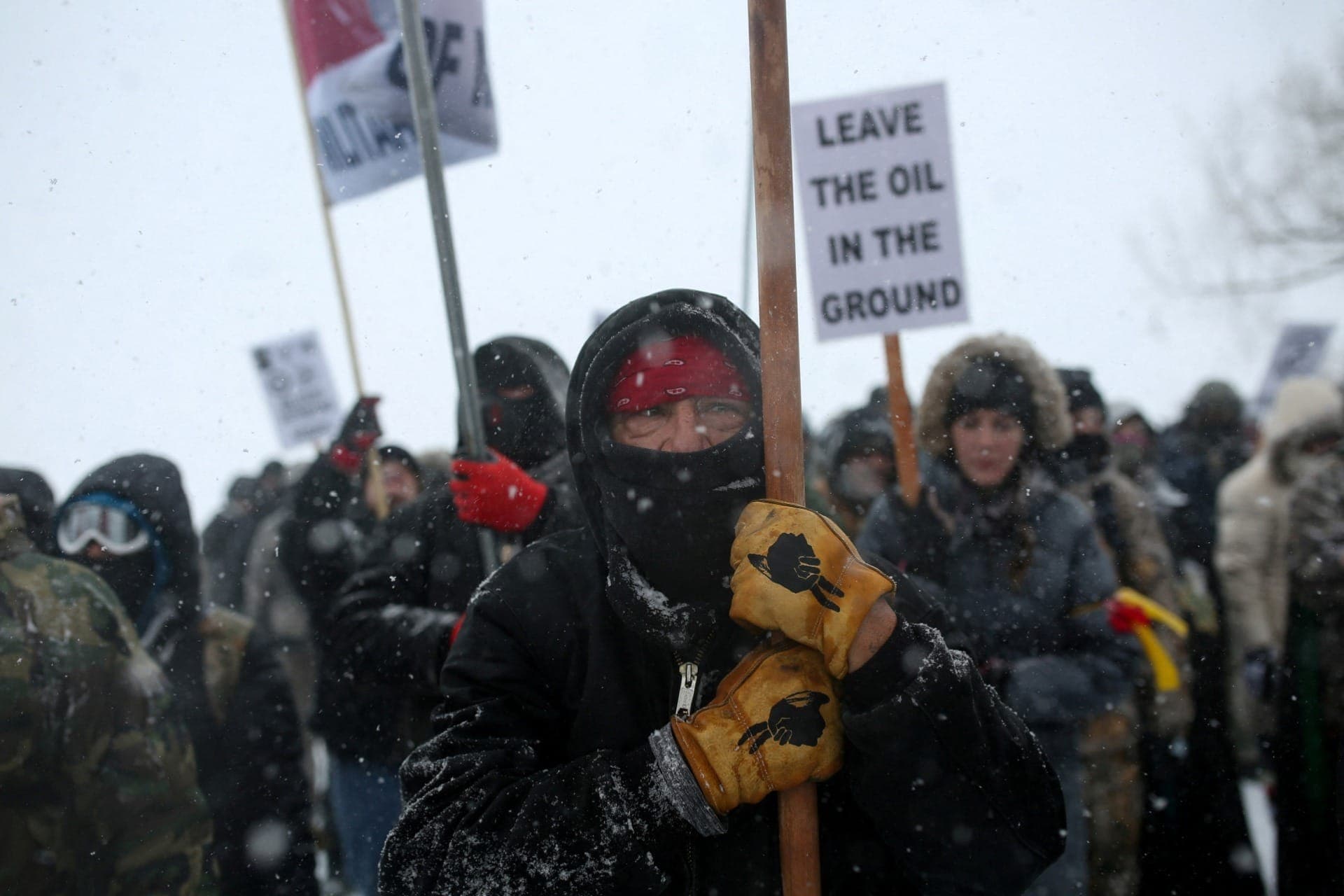 Protesto contra oleoduto na Dakota do Norte, nos EUA, em dezembro de 2016