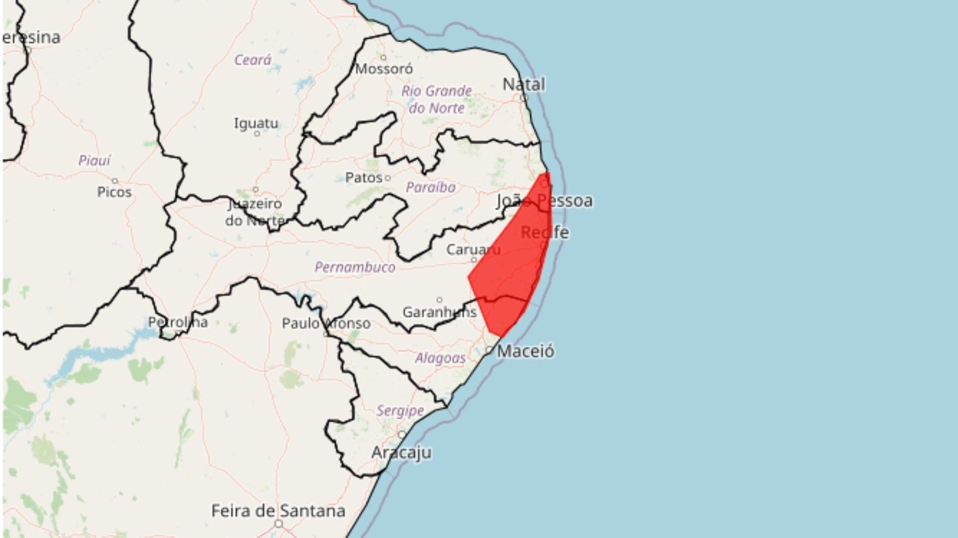 Chuva acumulada deve atingir parte do litoral do Nordeste