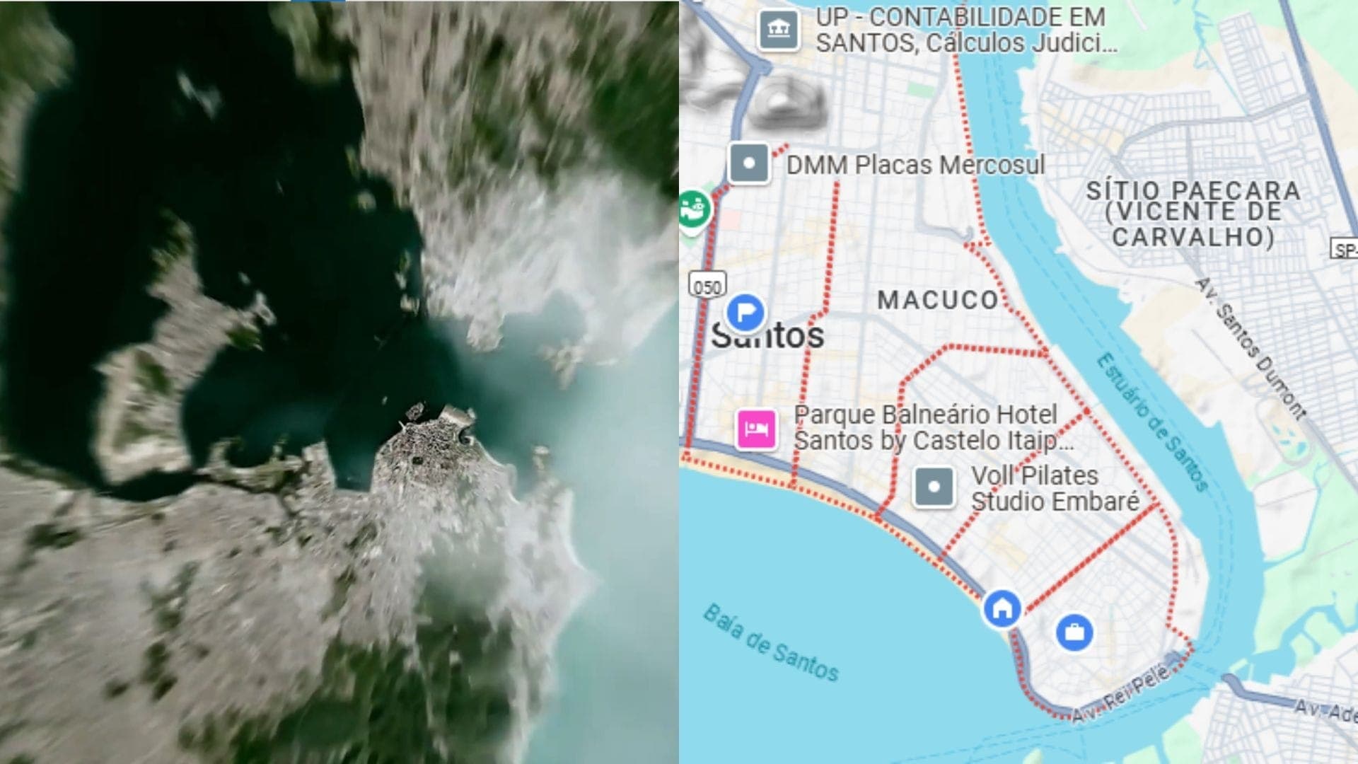 Imagem do lançamento do unifrome e mapa da cidade de Santos