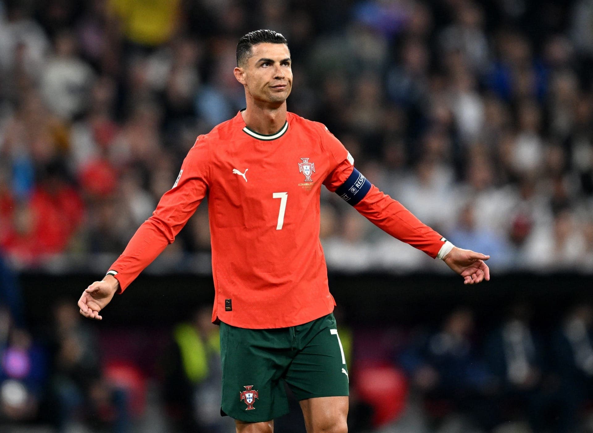 Cristiano Ronaldo durante a semi-final da Liga das Nações da UEFA, entre Portugal e Alemanha