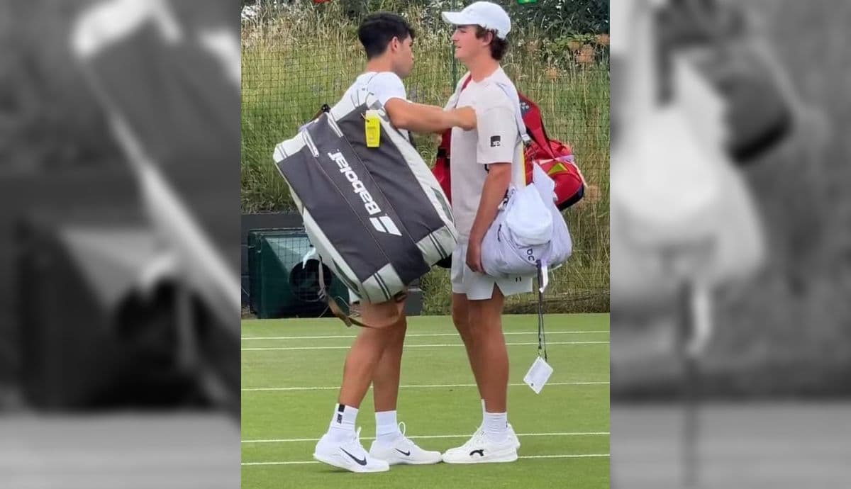 Alcaraz e Fonseca em treinamento antes da estreia em Winbledon
