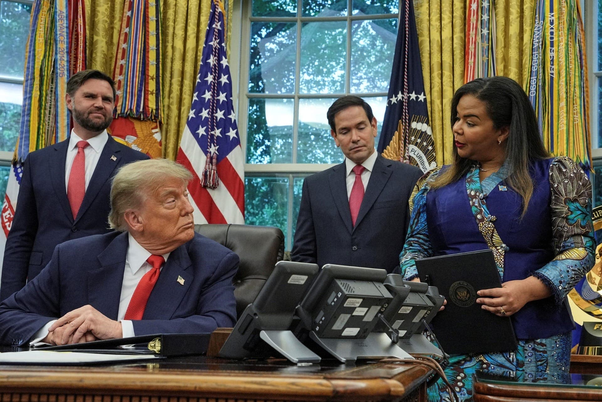 Trump, JD Vance, Marco Rubio e a chanceler da RD Congo, Therese Kayikwamba Wagner