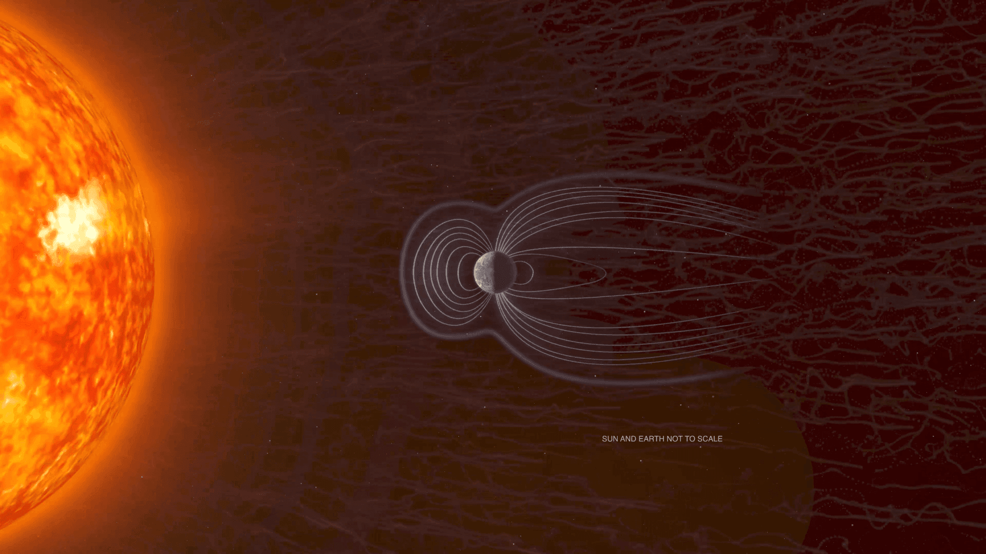 Imagem conceitual da Terra em "bolha magnética" por vento solar