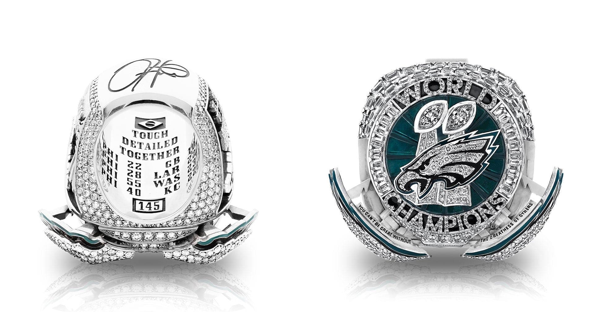 Anel de campeão do Super Bowl que os jogadores dos Eagles receberam