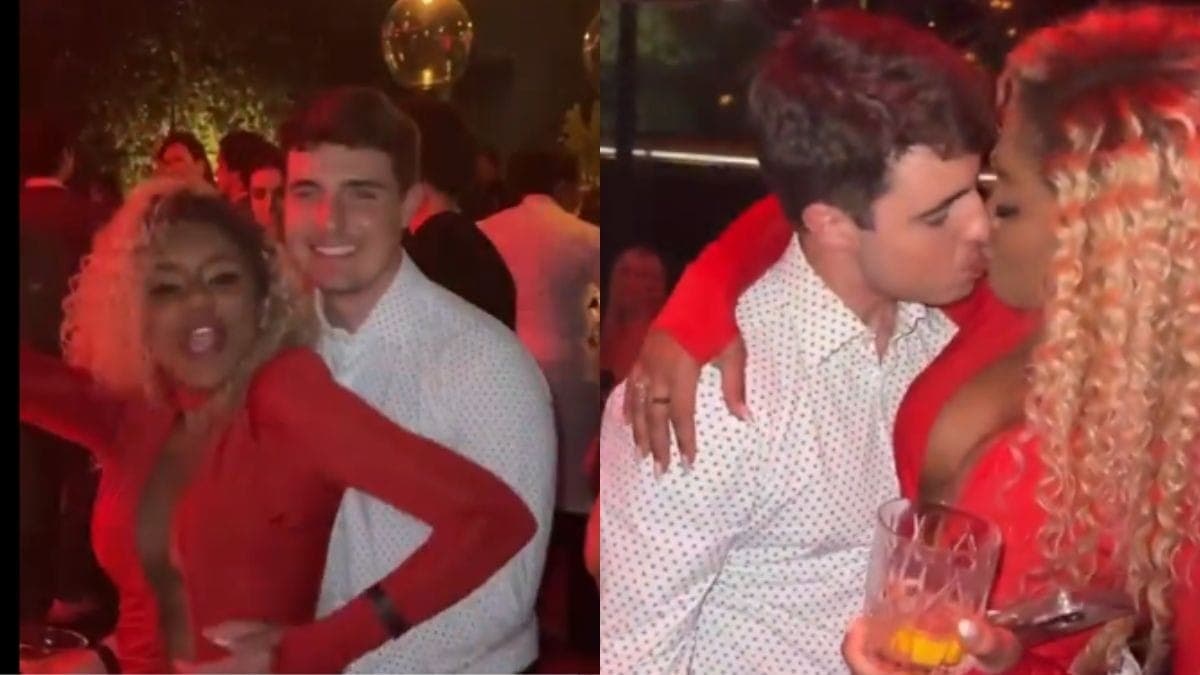 Cariúcha e filho de Gugu Liberato são flagrados aos beijos em festa