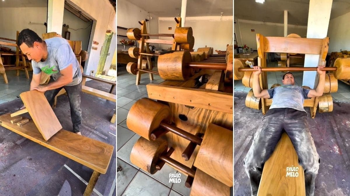 Artesão faz equipamentos de academia em madeira para solucionar ferrugem da maresia