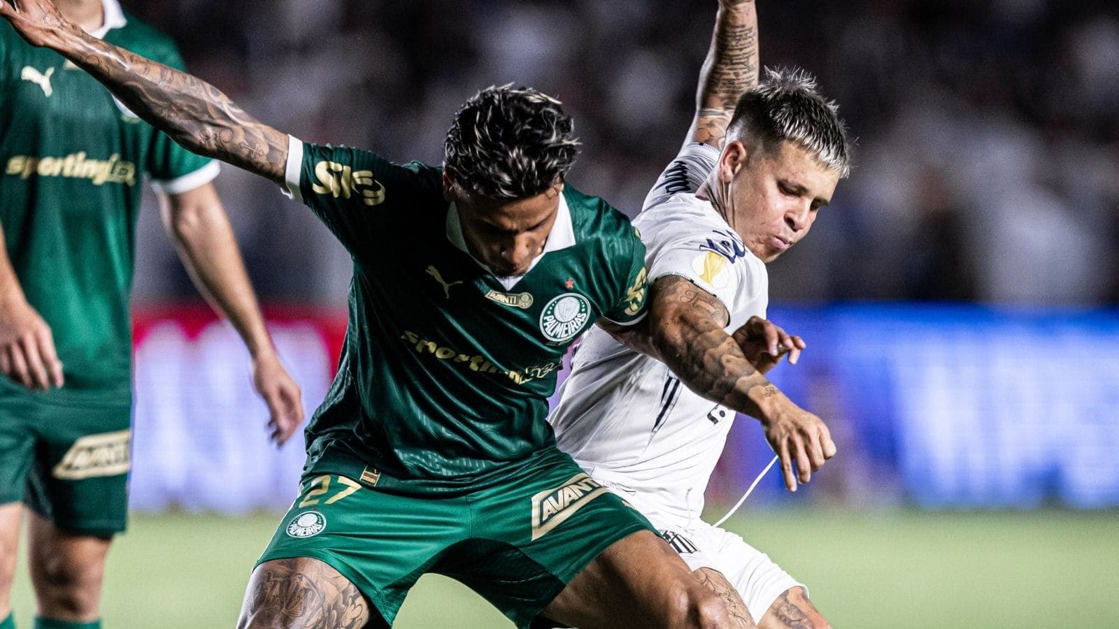 Richard Ríos e Soteldo no último Santos x Palmeiras em 2025